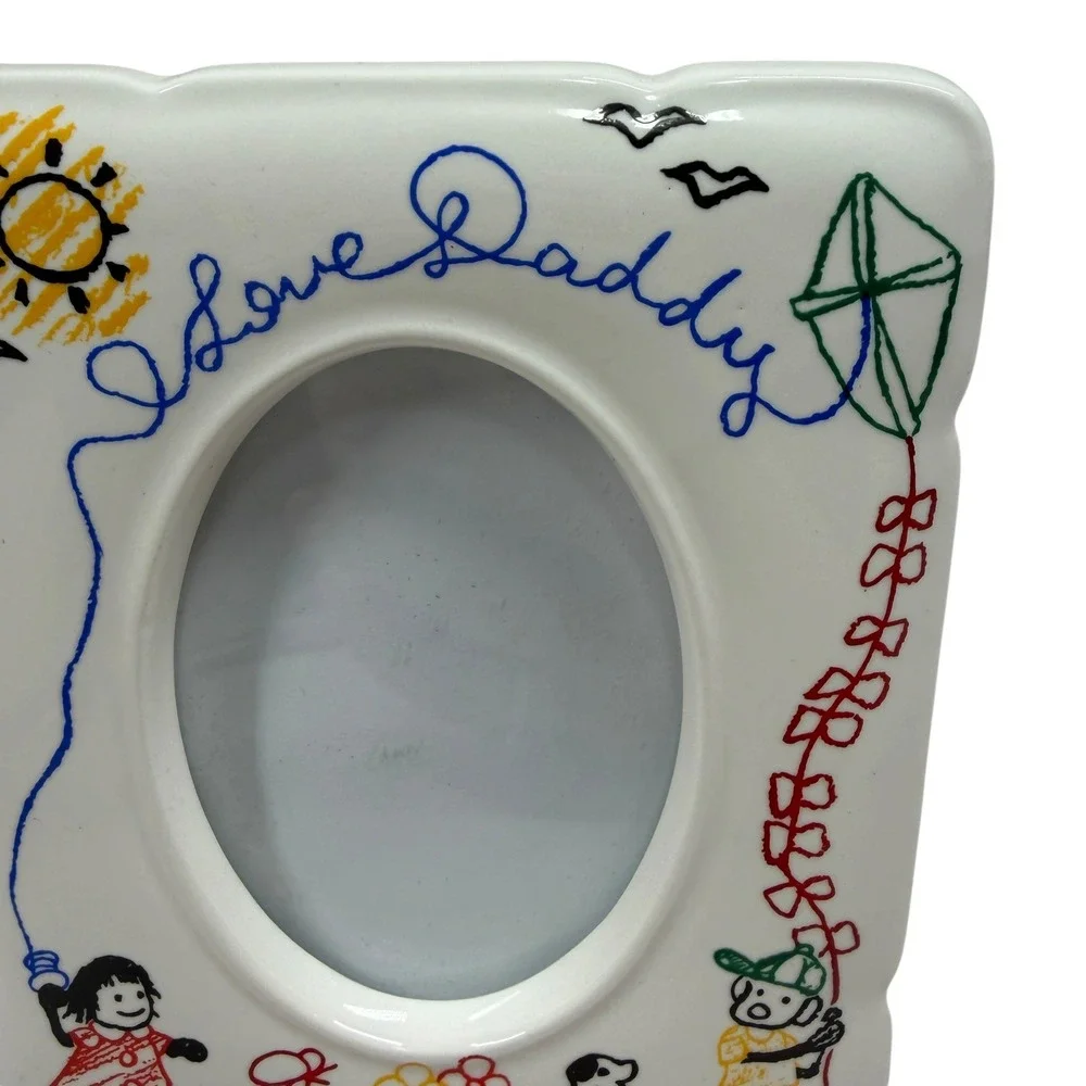 Vintage I Love Daddy Ceramic Picture Frame White Oval Child Illustration 5x4.25